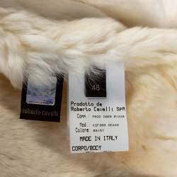 Pre Owned Roberto Cavalli Cream Floral Print Leather Fur Lined Coat L