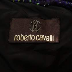 Roberto Cavalli Purple Snakeskin Print Belted Puffer Jacket L 