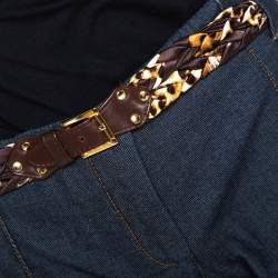 Pre Owned Roberto Cavalli Indigo Stretch Cotton Leopard Print Trim Pants L