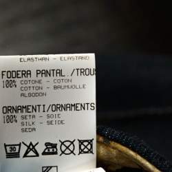 Pre Owned Roberto Cavalli Indigo Stretch Cotton Leopard Print Trim Pants L