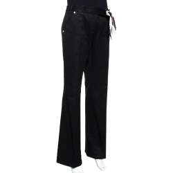 Pre Owned بنطلون جينز روبرتو كافالي دينم أسود ووسط حرير واسع مقاس كبير (لارج)