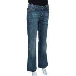 Pre Owned بنطلون روبرتو كافالي ساق مستقيمة دنيم مغسول متوسط أزرق L