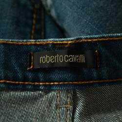 Pre Owned بنطلون روبرتو كافالي ساق مستقيمة دنيم مغسول متوسط أزرق L