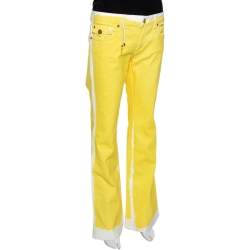 Pre Owned Roberto Cavalli Yellow Denim Painted Effect Flared Jeans L 