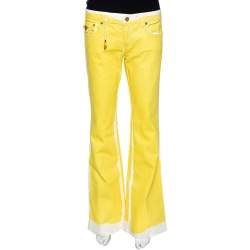 Pre Owned Roberto Cavalli Yellow Denim Painted Effect Flared Jeans L 