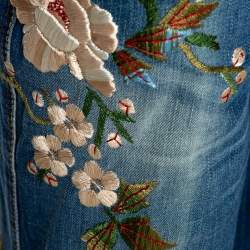 Pre Owned Roberto Cavalli Blue Floral Embroidered Denim Flared Jeans L