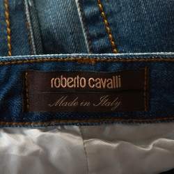 Pre Owned Roberto Cavalli Blue Floral Embroidered Denim Flared Jeans L