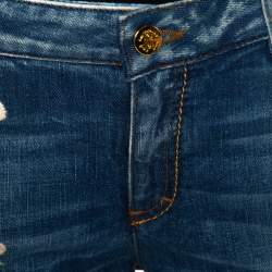 Pre Owned Roberto Cavalli Blue Floral Embroidered Denim Flared Jeans L