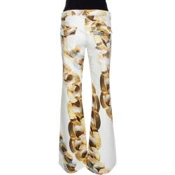 Pre Owned Roberto Cavalli Cream Jewel Printed Denim Flared Jeans L 