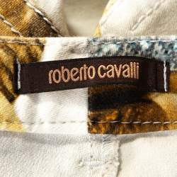 Pre Owned Roberto Cavalli Cream Jewel Printed Denim Flared Jeans L 