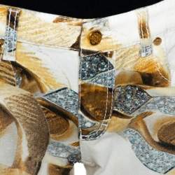 Pre Owned Roberto Cavalli Cream Jewel Printed Denim Flared Jeans L 