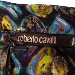 Pre Owned Roberto Cavalli Multicolor Printed Silk Lurex Detail Pleated Tunic L