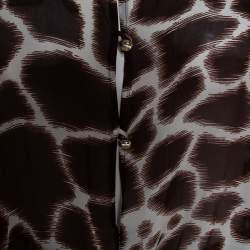 Pre Owned Roberto Cavalli Brown Printed Silk Front Slit Detail Sheer Maxi Kaftan L