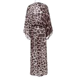Pre Owned Roberto Cavalli Brown Printed Silk Front Slit Detail Sheer Maxi Kaftan L