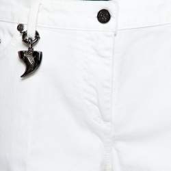 مملوكة مسبقًا بنطلون روبرتو كافالي دينم أبيض بأرجل عريضة مقاس كبير (لارج)