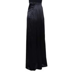 Pre Owned Roberto Cavalli Black Silk Satin Pocket Detail Flared Skirt L