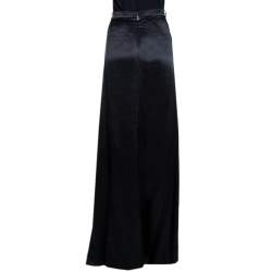 Pre Owned Roberto Cavalli Black Silk Satin Pocket Detail Flared Skirt L