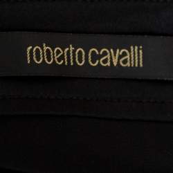 Pre Owned Roberto Cavalli Black Silk Satin Pocket Detail Flared Skirt L