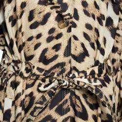 Pre Owned Roberto Cavalli Beige Leopard Printed Cotton Blend Belted Trench Coat M