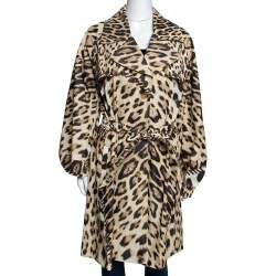 Pre Owned Roberto Cavalli Beige Leopard Printed Cotton Blend Belted Trench Coat M