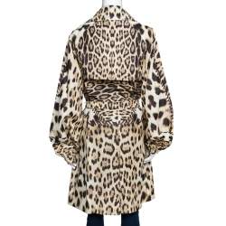 Pre Owned Roberto Cavalli Beige Leopard Printed Cotton Blend Belted Trench Coat M