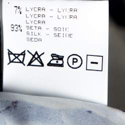 Pre Owned بنطلون روبرتو كافالي حرير سترتش مورد مطبوع أزرق وأبيض قصة مستقيمة مقاس كبير (لارج)