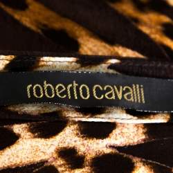 Pre Owned Roberto Cavalli Brown Animal Printed Silk Boat Neck Top M