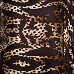 Pre Owned Roberto Cavalli Brown Animal Printed Silk Boat Neck Top M