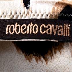 مملوكة مسبقًا Roberto Cavalli Beige Printed Silk Satin Flared Maxi Skirt L