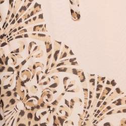 مملوكة مسبقًا Roberto Cavalli Cream Animal Print Silk Pleated Faux Wrap Skirt L