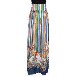 Pre Owned تنورة روبرتو كافالي تفاصيل شبك جانبي قطن طباعة مخططة متعددة الألوان M