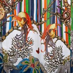 Pre Owned تنورة روبرتو كافالي تفاصيل شبك جانبي قطن طباعة مخططة متعددة الألوان M