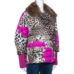 Roberto Cavalli Beige Animal Print Quilted Fur Lined Jacket M