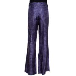Pre Owned Roberto Cavalli Blue Floral Print Silk Wide Leg Pants L