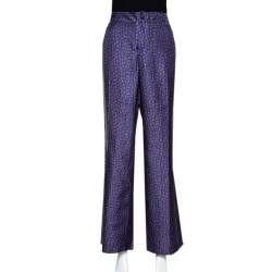 Pre Owned Roberto Cavalli Blue Floral Print Silk Wide Leg Pants L