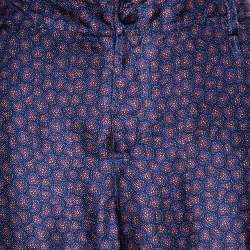 Pre Owned Roberto Cavalli Blue Floral Print Silk Wide Leg Pants L