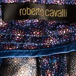 Pre Owned Roberto Cavalli Blue Floral Print Silk Wide Leg Pants L