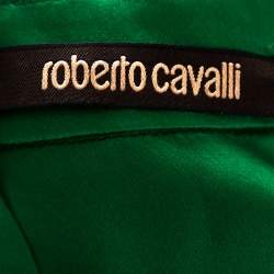 Pre Owned Roberto Cavalli Green Silk Neck Tie Detail Long Sleeve Blouse M