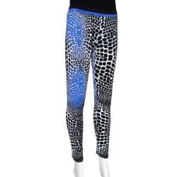 Pre Owned Roberto Cavalli Black & Blue Animal Print Stretch Knit Leggings L