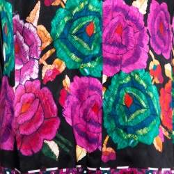 Pre Owned Roberto Cavalli Black Floral Printed Silk Balloon Sleeve Blouse M