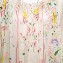 Pre Owned Roberto Cavalli Cream Floral Print Silk Sheer Kaftan Top M