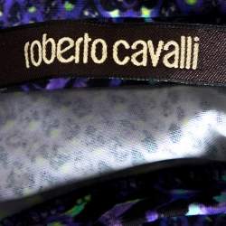 Pre Owned Roberto Cavalli Purple Snakeskin Printed Stretch Jersey Maxi Skirt L 