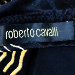 Pre Owned تنورة روبرتو كافالي واسعة طويلة حرير مطبوع نقشة تجريدية أسود و ذهبي مقاس كبير (لارج)S