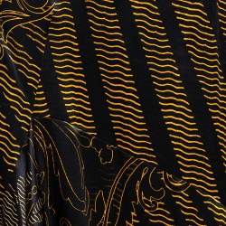 Pre Owned تنورة روبرتو كافالي واسعة طويلة حرير مطبوع نقشة تجريدية أسود و ذهبي مقاس كبير (لارج)S