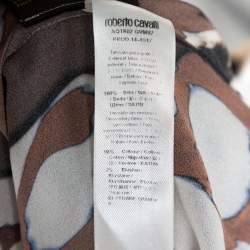 Pre Owned Roberto Cavalli Multicolor Abstract Animal Printed Silk Crepe Short Sleeve Top L 