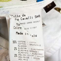 Pre Owned Roberto Cavalli White Floral Printed Denim Flared Jeans L 