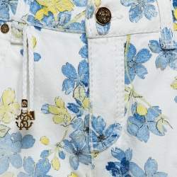 Pre Owned Roberto Cavalli White Floral Printed Denim Flared Jeans L 