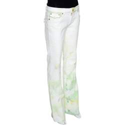 Pre Owned بنطلون جينز روبرتو كافالي فضفاض قطن منقوش وطباعة زهور أبيض L
