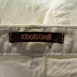 Pre Owned بنطلون جينز روبرتو كافالي فضفاض قطن منقوش وطباعة زهور أبيض L