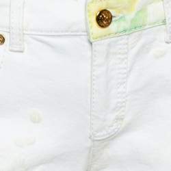 Pre Owned بنطلون جينز روبرتو كافالي فضفاض قطن منقوش وطباعة زهور أبيض L